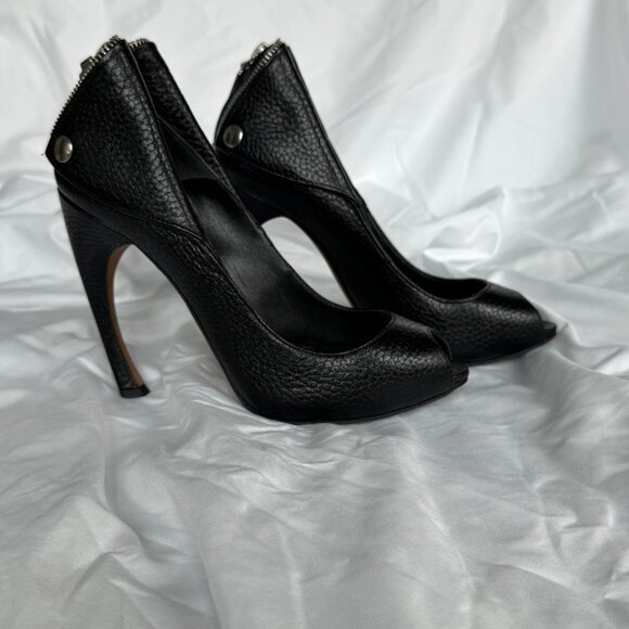 ALEXANDER MCQUEEN Faithful black leather zip biker peeptoe bootie EU37 - Picture 5 of 5